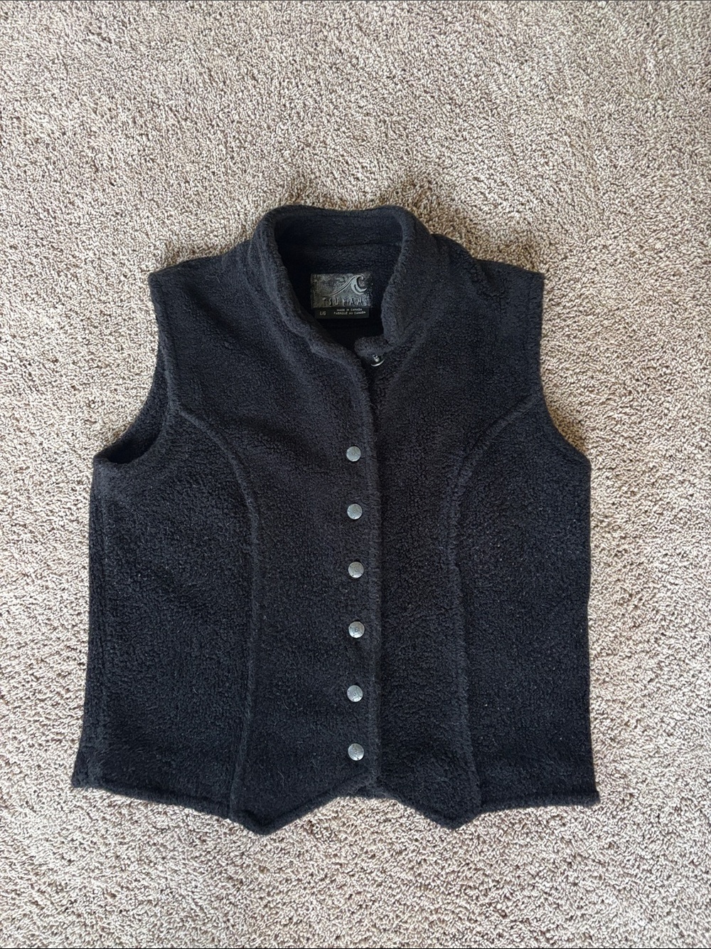 Women’s Thick Black Fleece Vest. Tsunami Brand & made in Canada